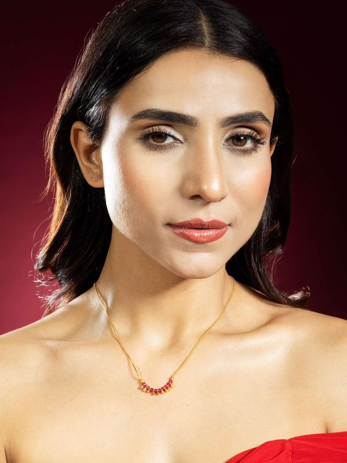 Gold Plated Chain with Pink Stone