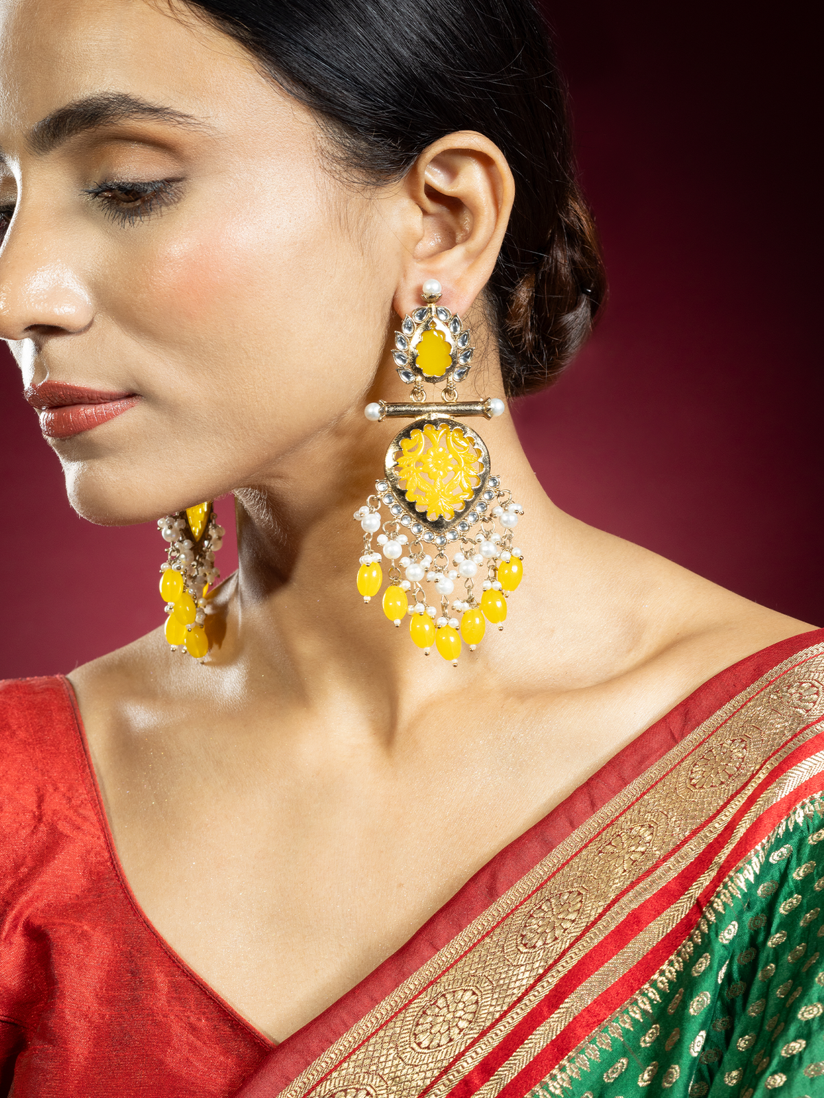 Traditional White and Yellow Pearl Earrings