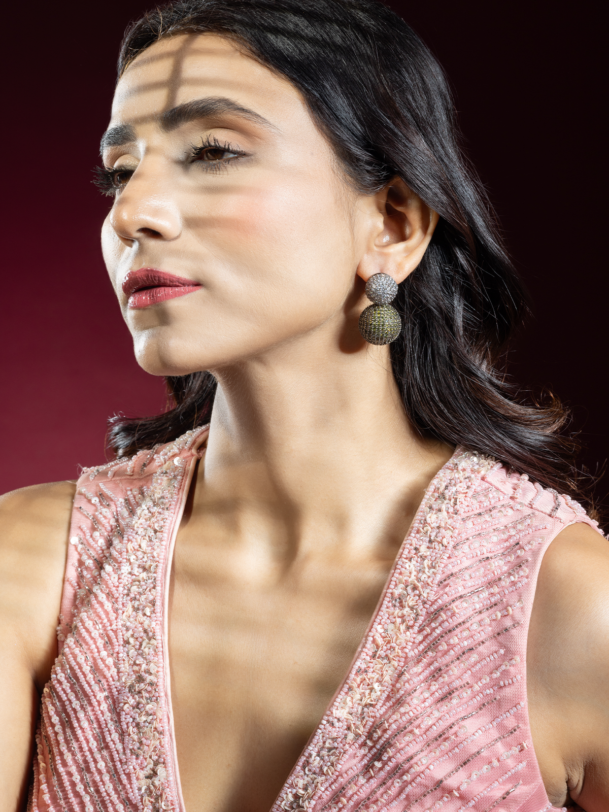 Black Rhodium-Plated Green and White Diamond Round Earrings