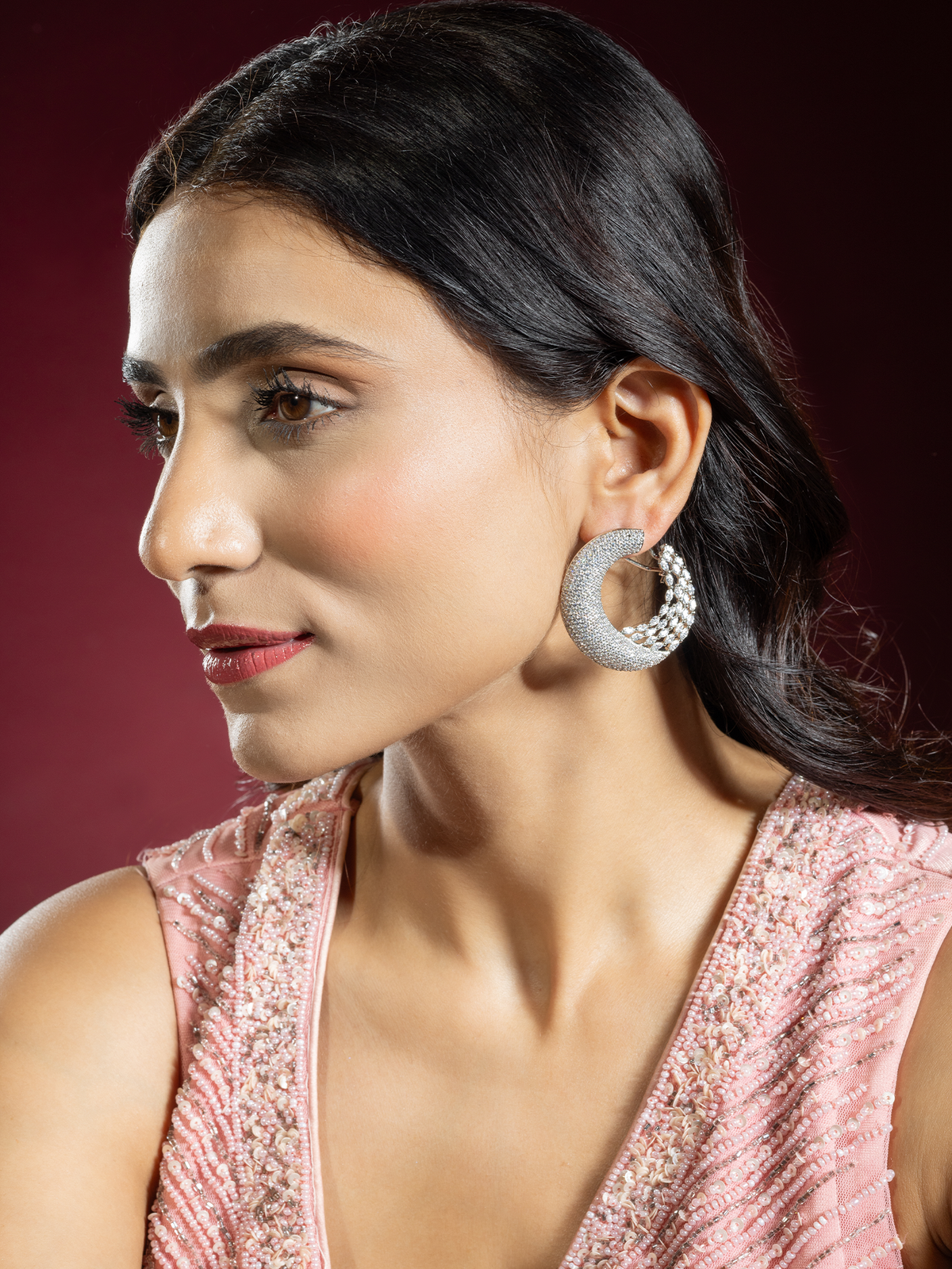 Rhodium-Plated White American Diamond Hoops Earrings