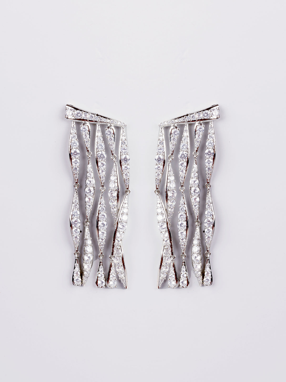 Long American Diamond Earrings with Rhodium Plating
