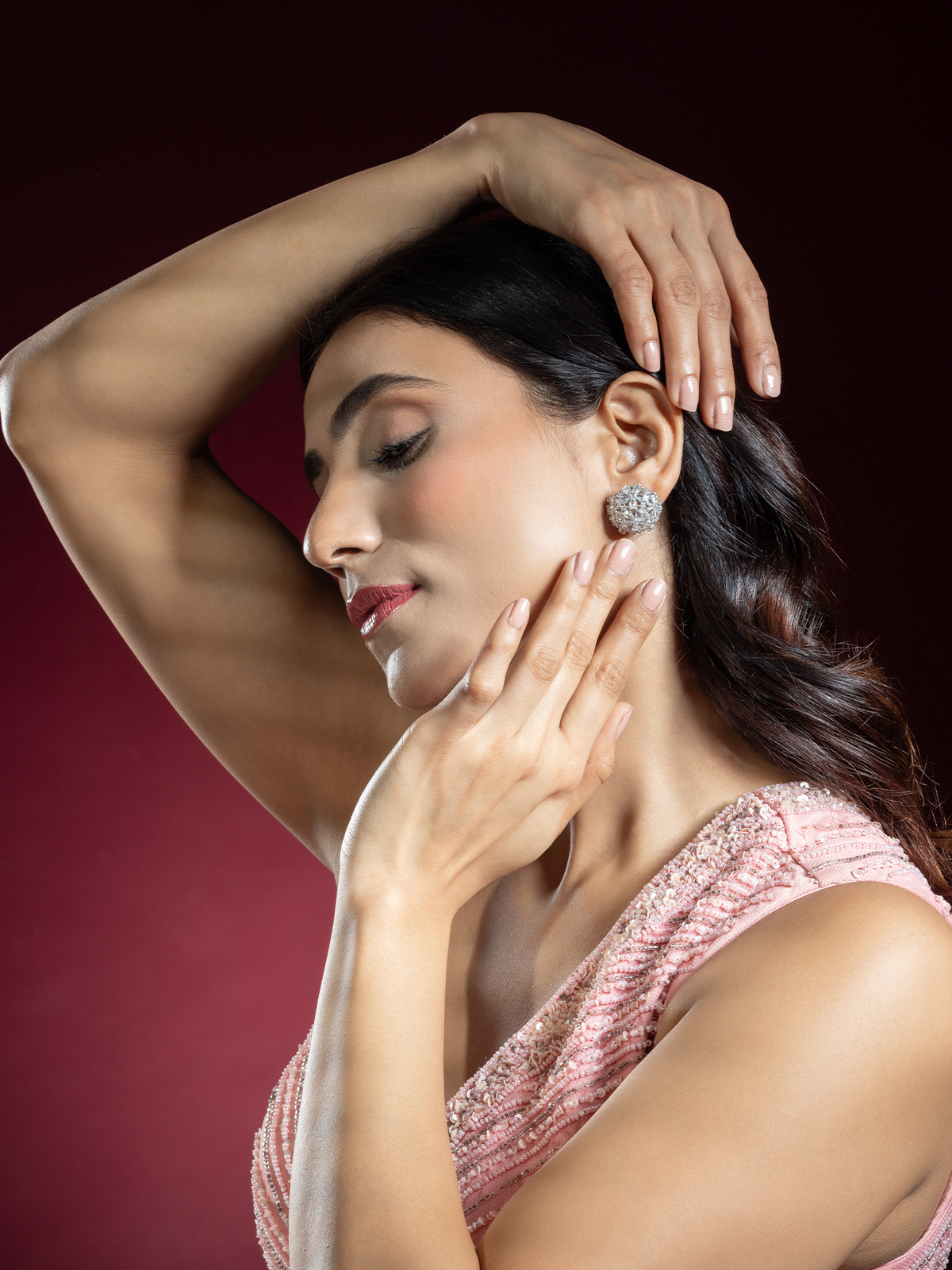 Rhodium Plated White AD Floral Earrings