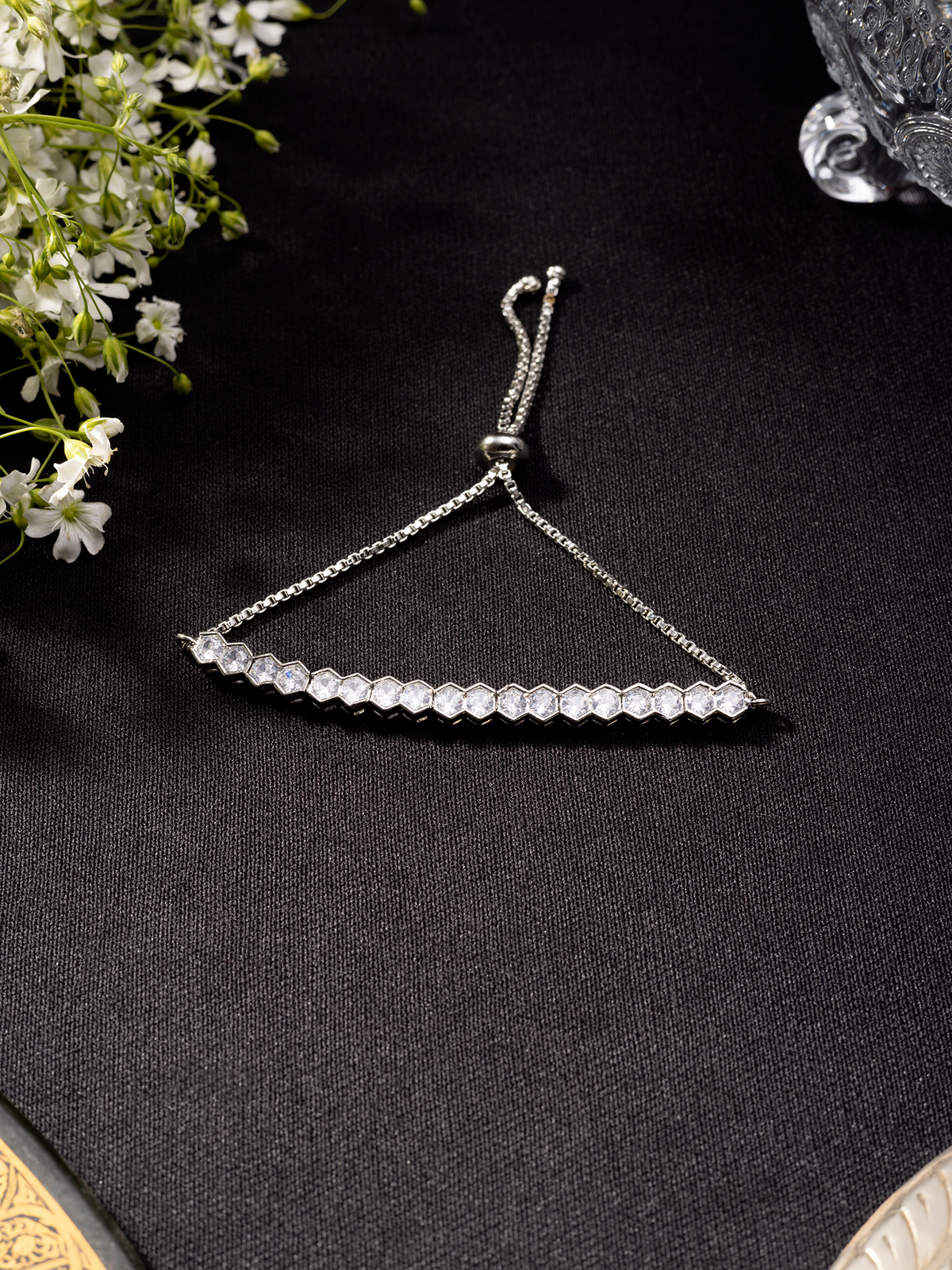 Rhodium Plated White American Diamond Tennis Bracelet