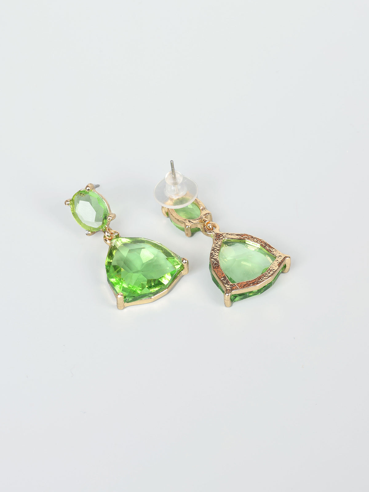 Gold-Plated Green Stone Earrings