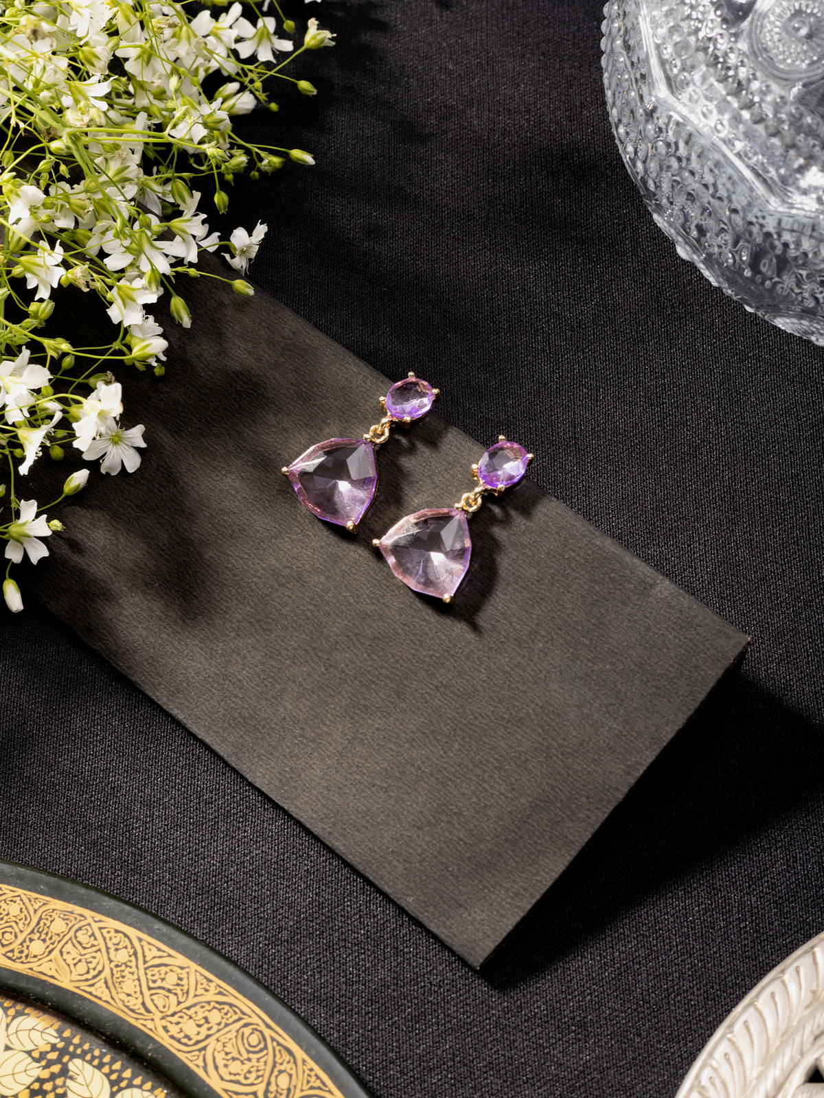 Gold-Plated Purple Stone Earrings