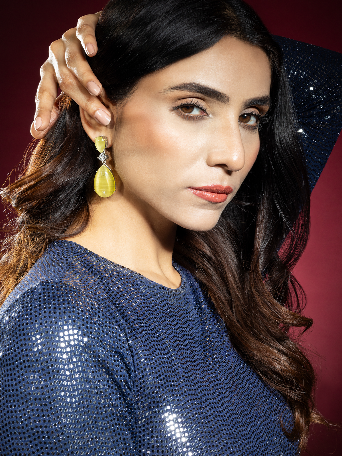 Rhodium Plated Yellow Water Drop Earrings