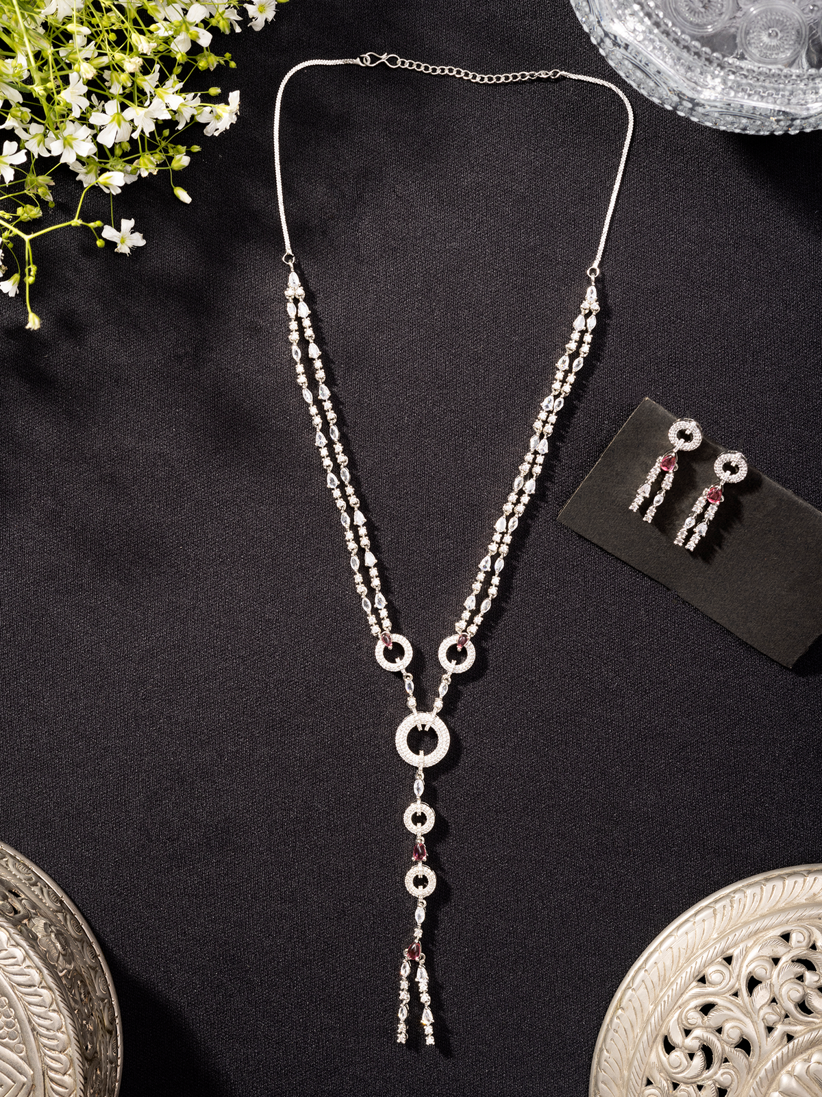 Designer American Diamond and Pink Kundan Necklace set with Earrings