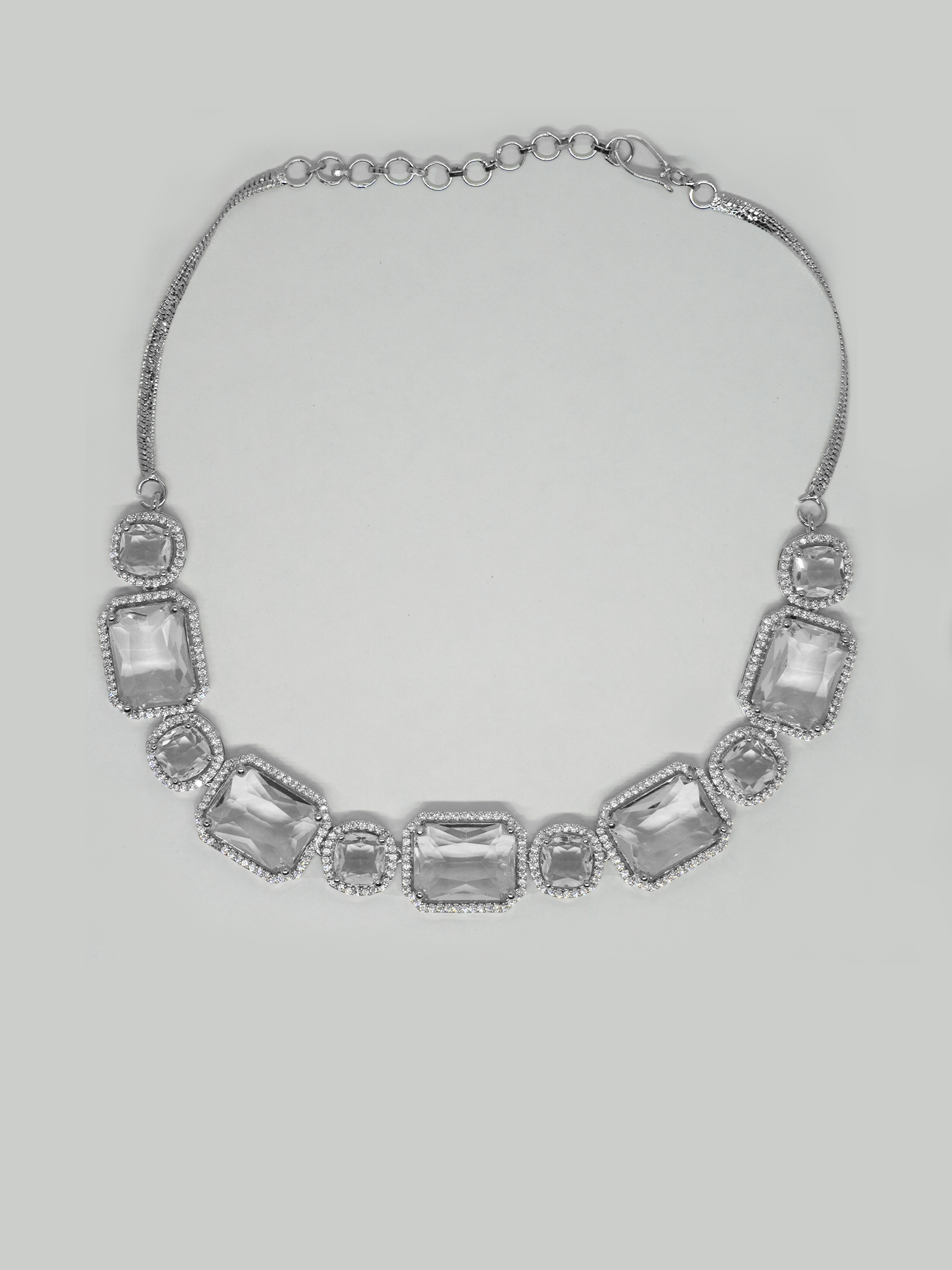 Rhodium Plated White AD Necklace Set – Niscka
