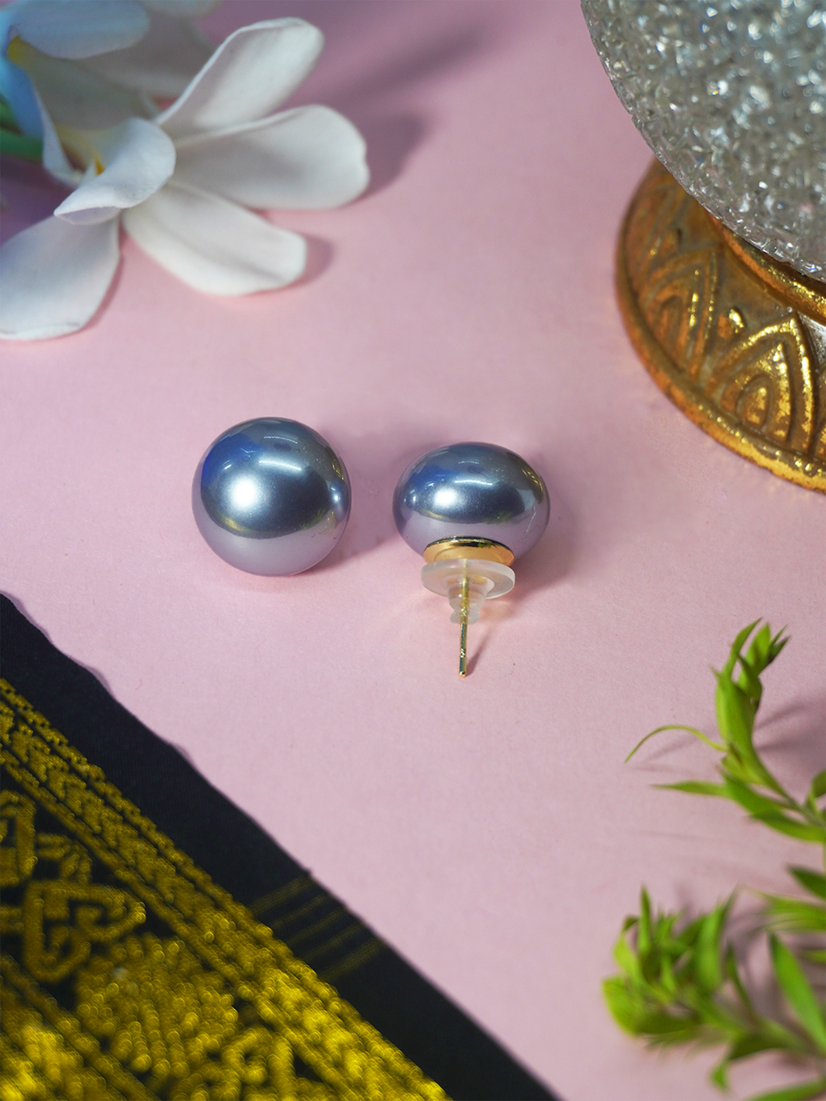 Grey Faux Pearl Stud Earrings