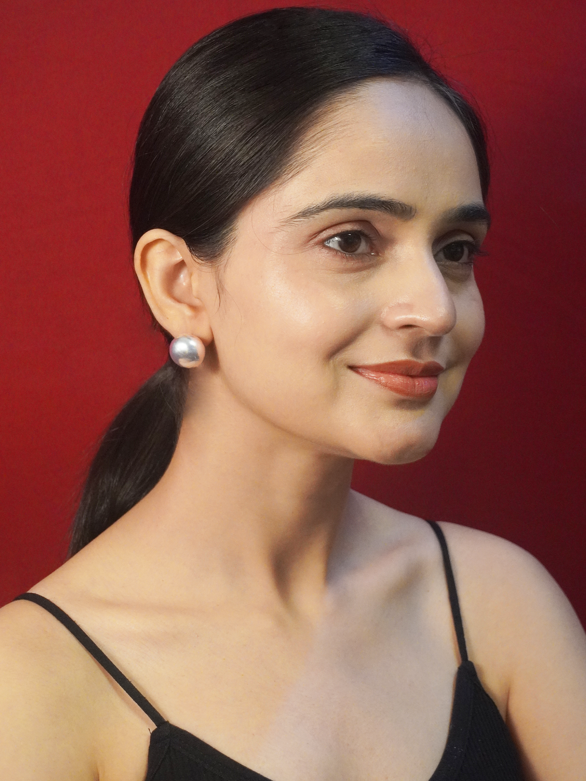 Grey Faux Pearl Stud Earrings