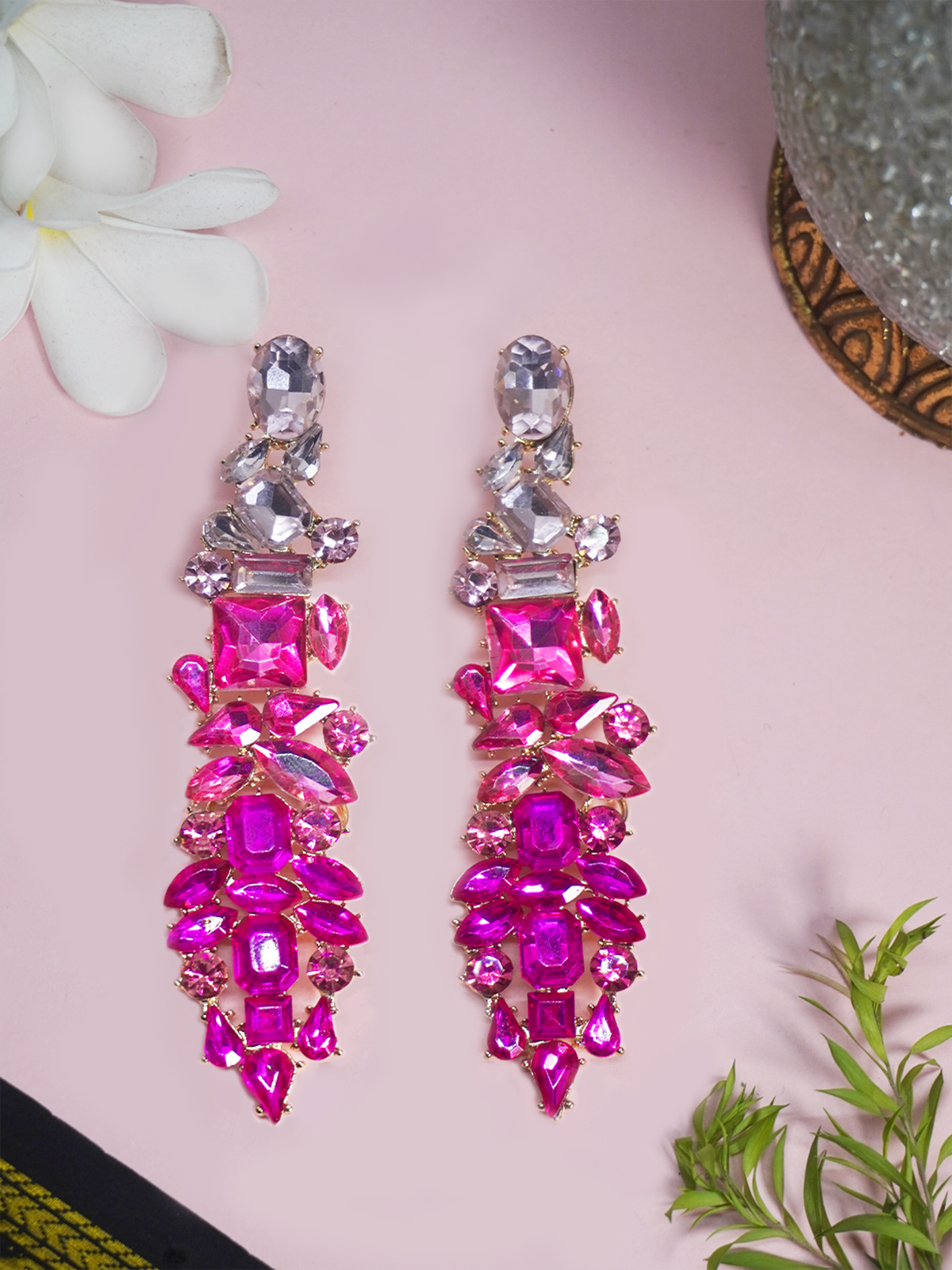 Long Pink Floral Earrings