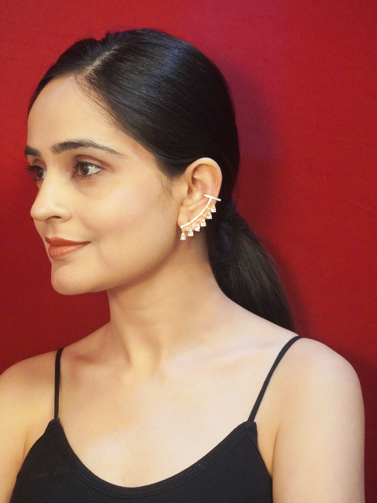 24K Gold-Plated White American Diamond Ear Cuff