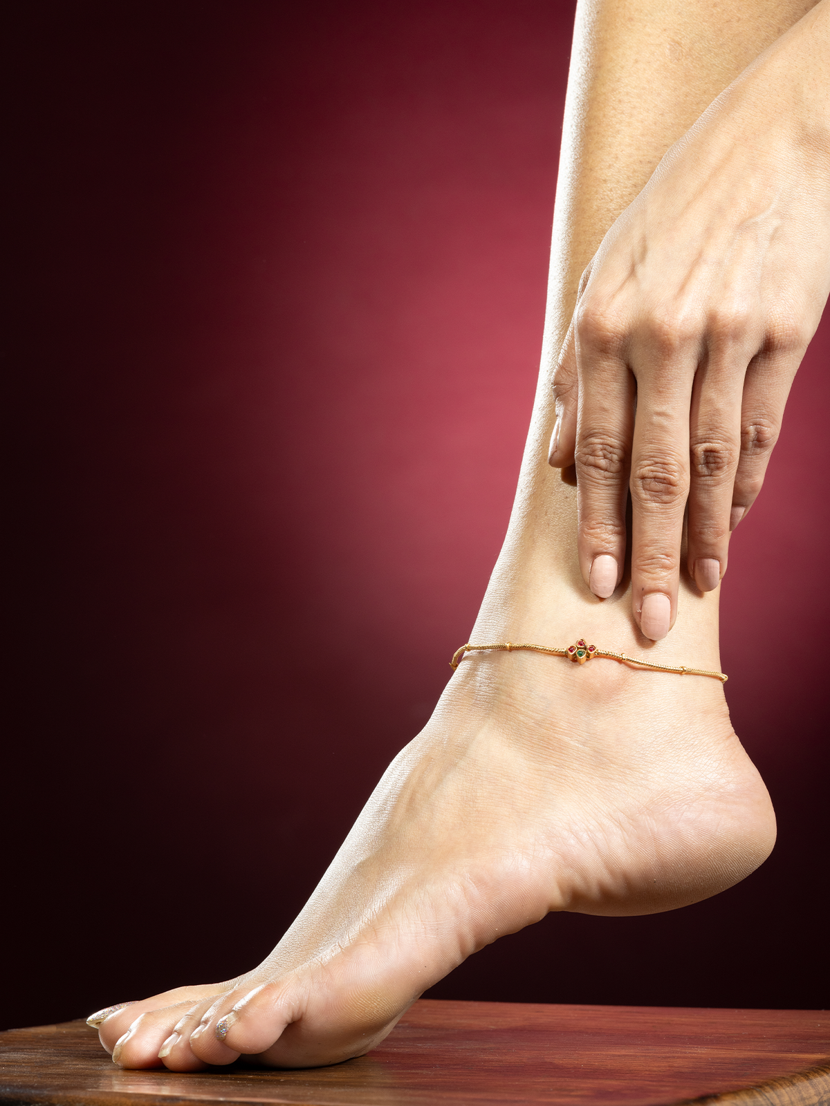 24K Gold-Plated Ruby and Emerald Anklets
