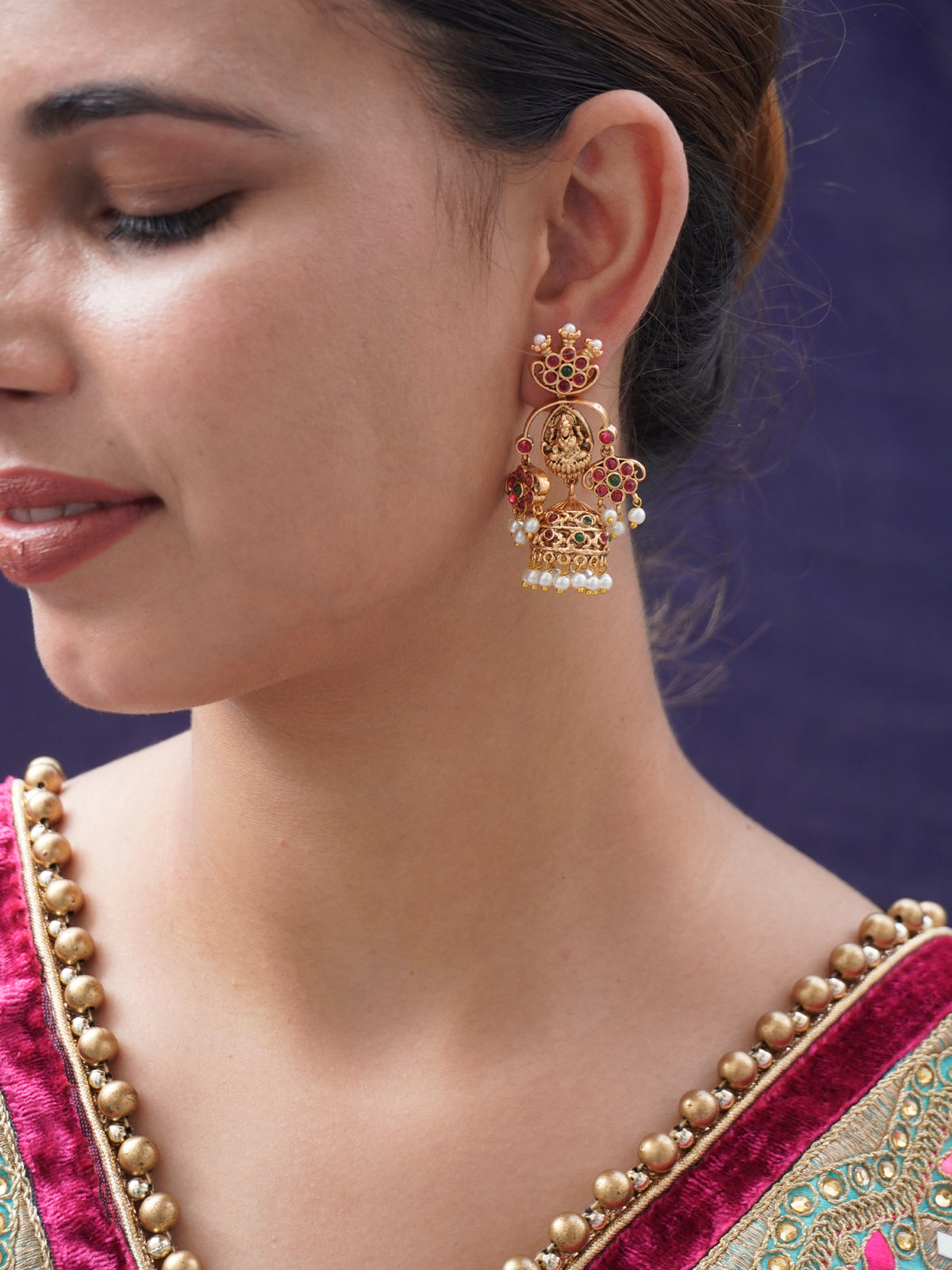 24K Gold-Plated Laxmi Jhumka Earrings