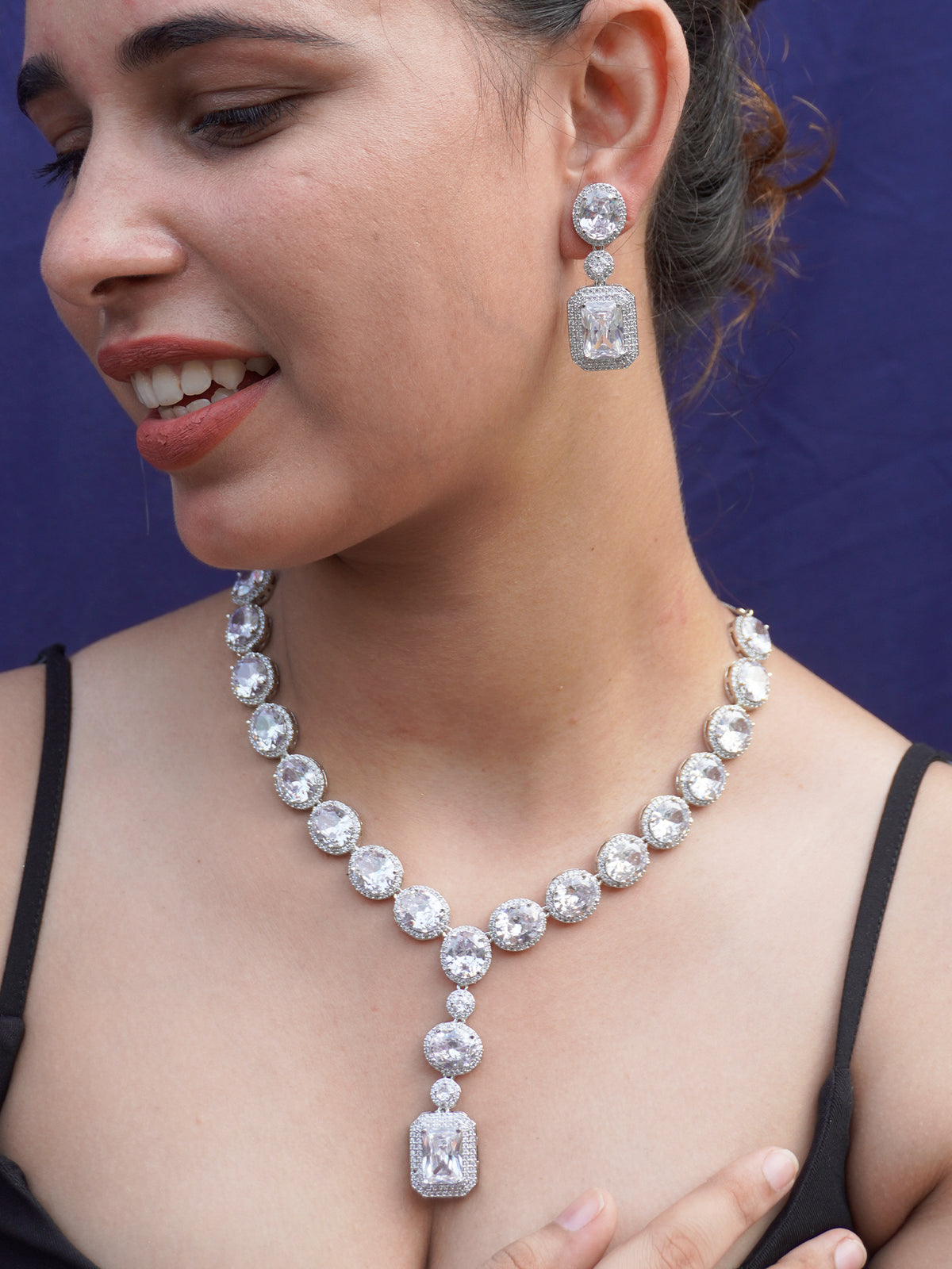 Rhodium-Plated White American Diamond CZ Jewelry Set