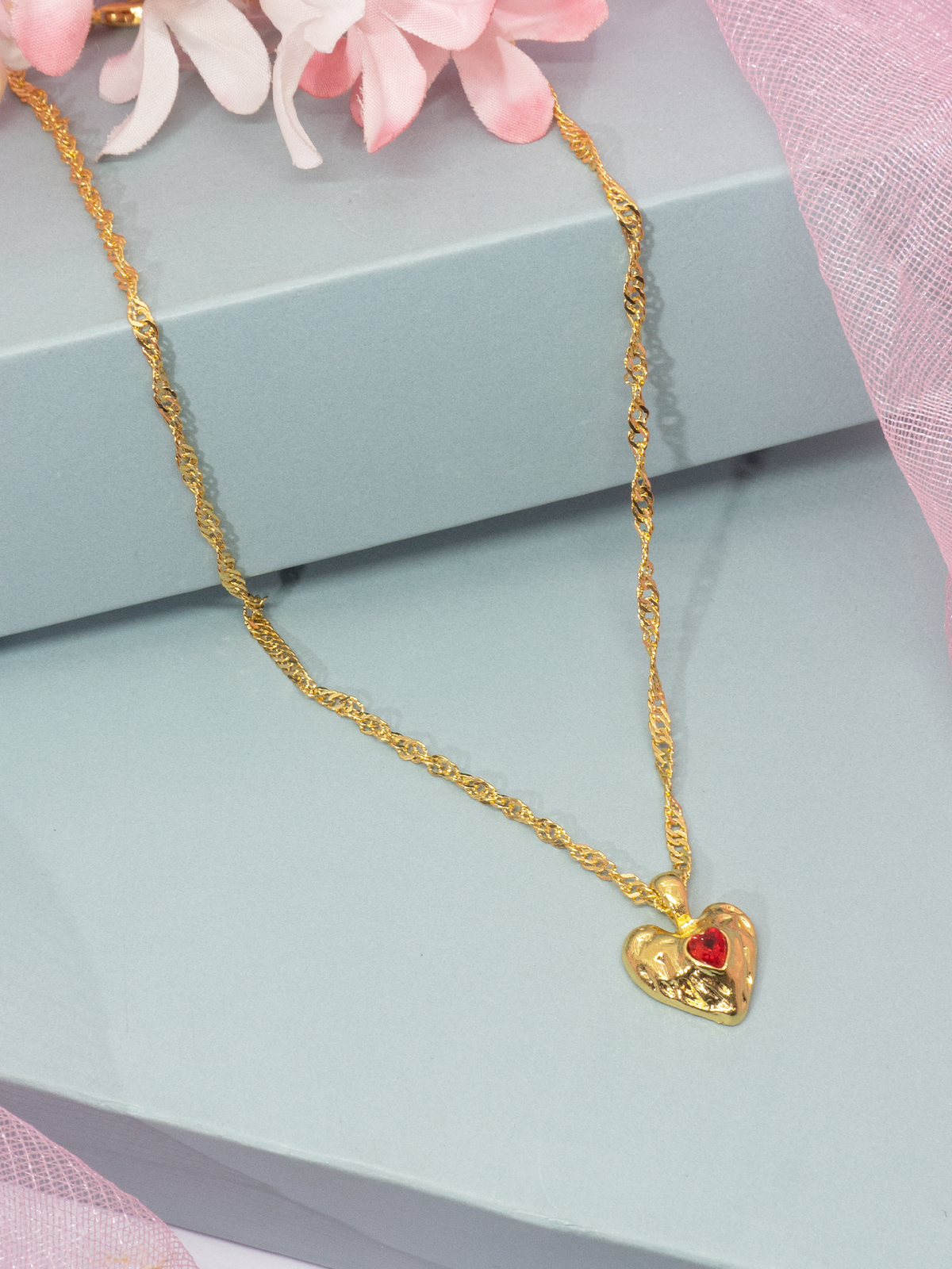 Demi-Fine Gold Plated Red Heart Chain Pendant