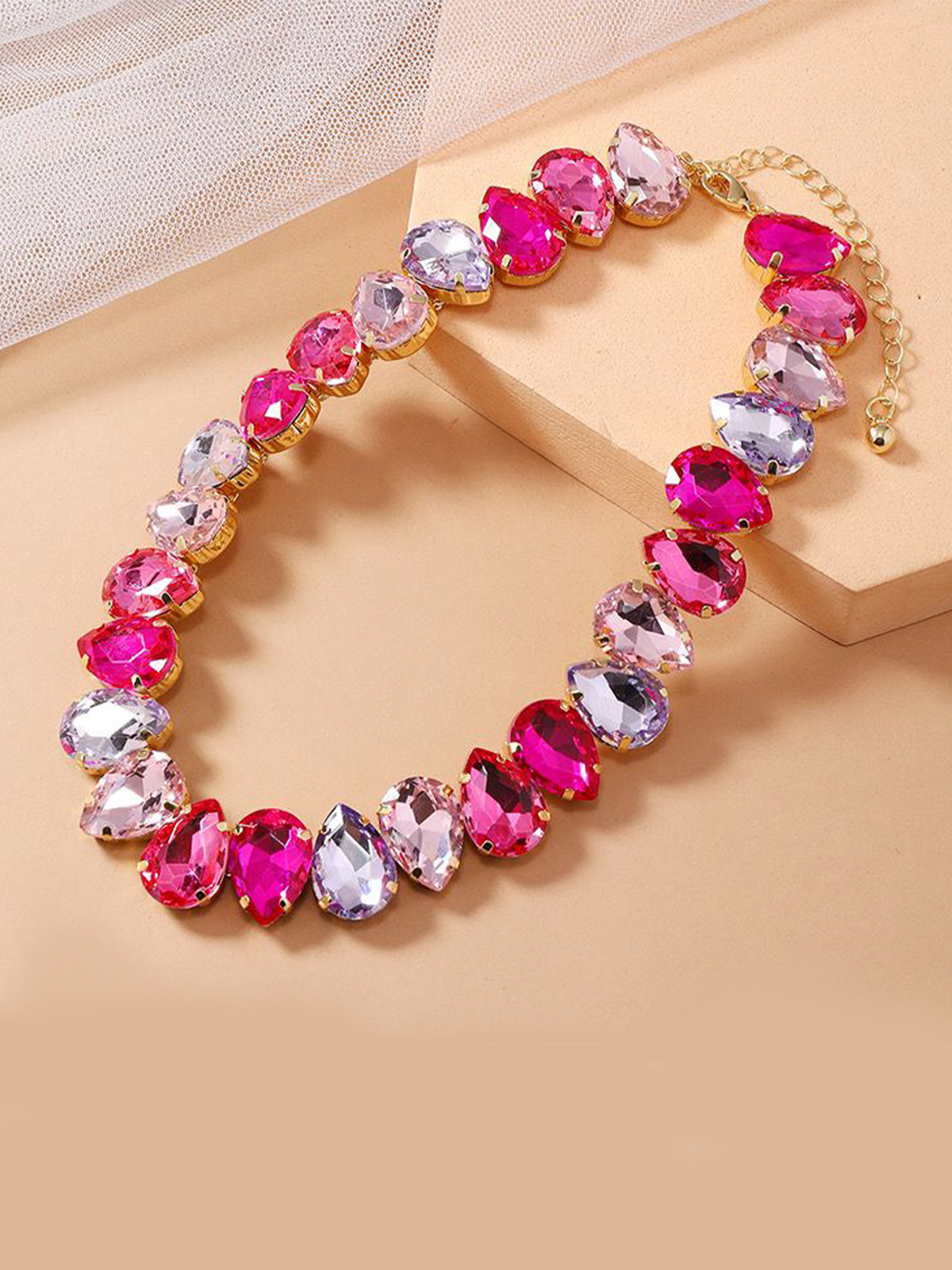 Pink Purple Multicolor Zircon Luxe Choker Necklace
