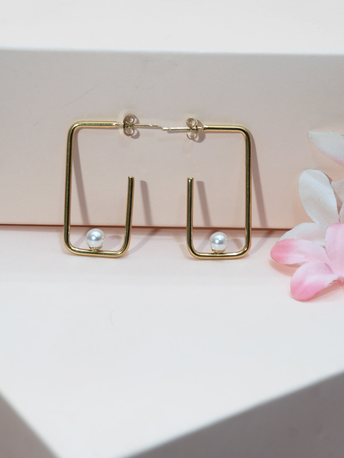 Fancy Demi-Fine Cylindrical Gold Plated Pearl Earrings