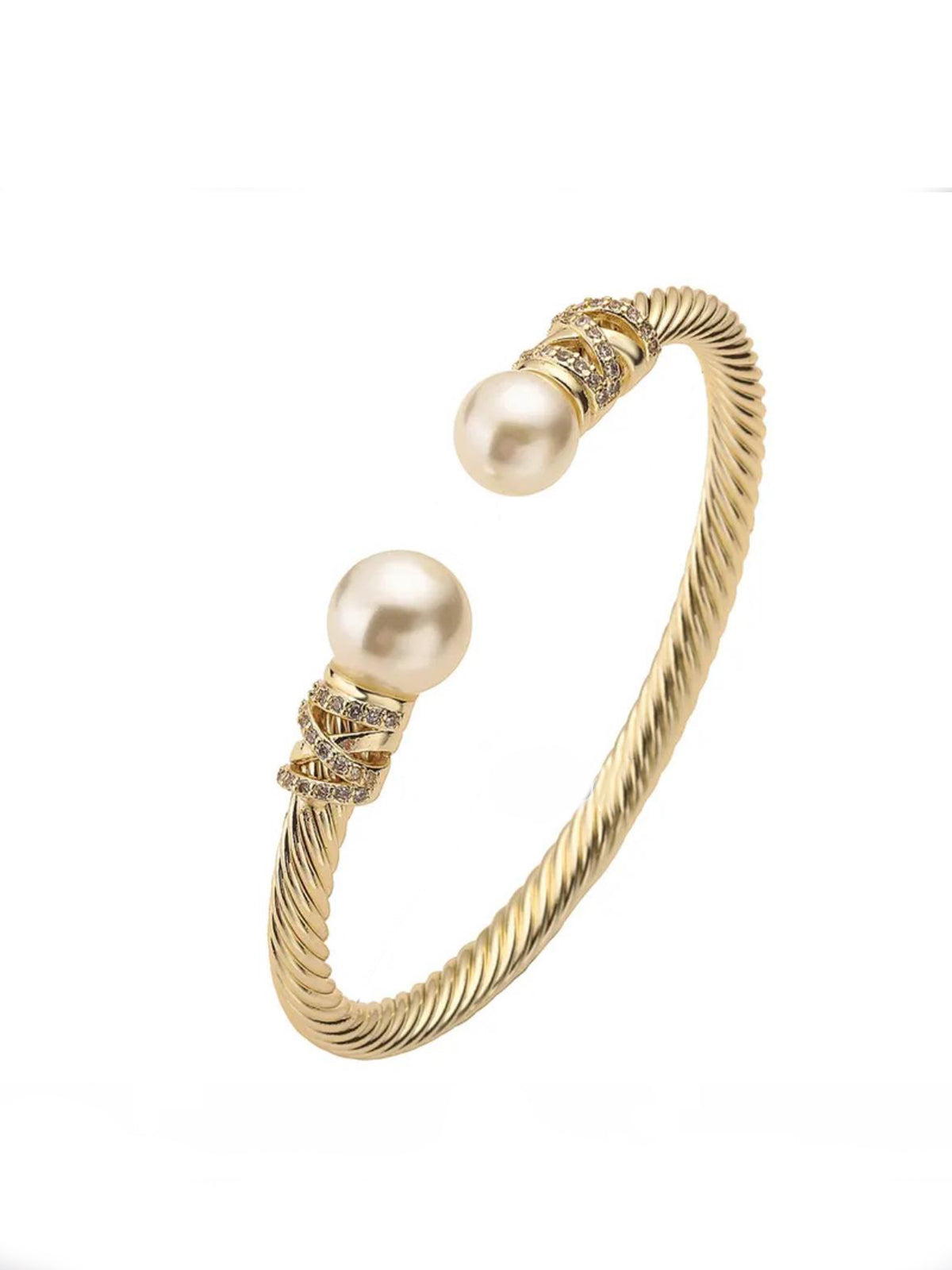 Elegant Adjustable Gold-Plated Bracelet with Zircon & Faux Pearls