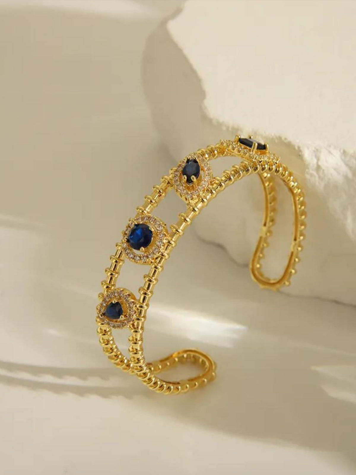 24K Gold-Plated Adjustable Royal Blue and Zircon Crystal Bracelet