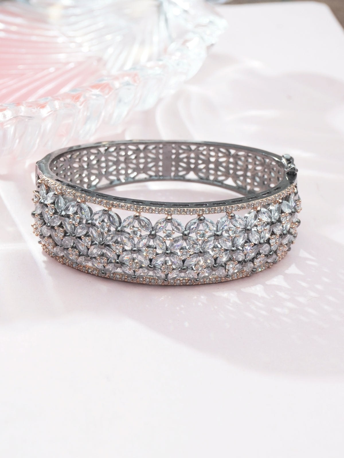 Openable Party Wear AD Black Polish Bracelet