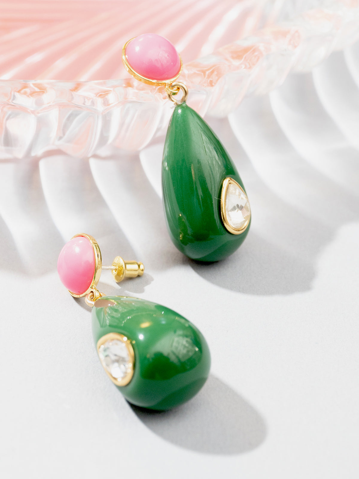 Green and Pink Water Drop Earrings