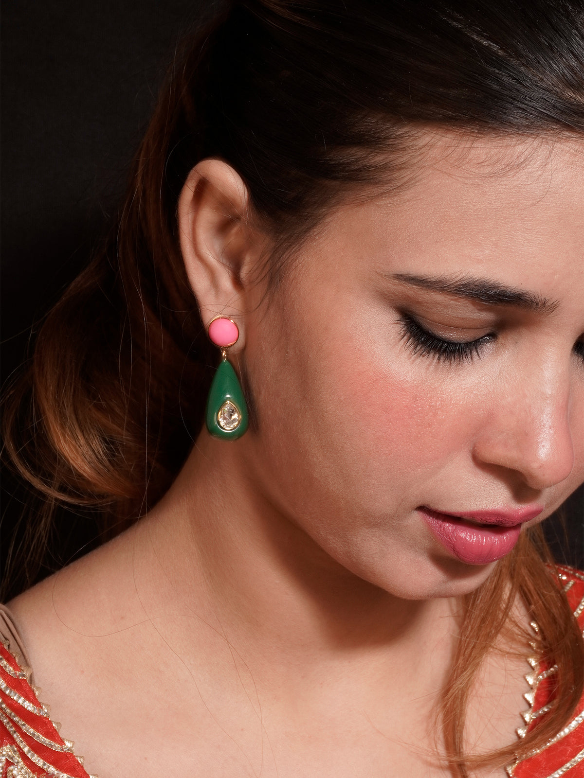 Green and Pink Water Drop Earrings