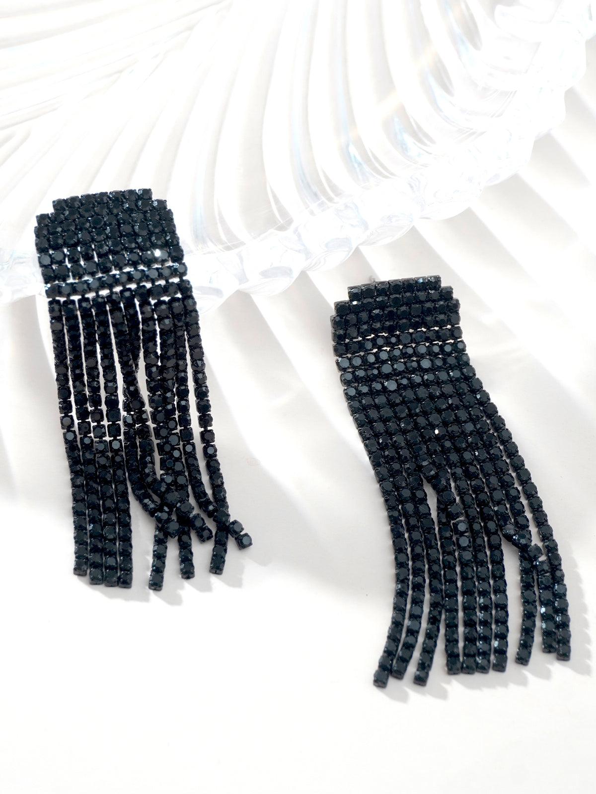 Fancy Long Dangler Black Stone Earrings