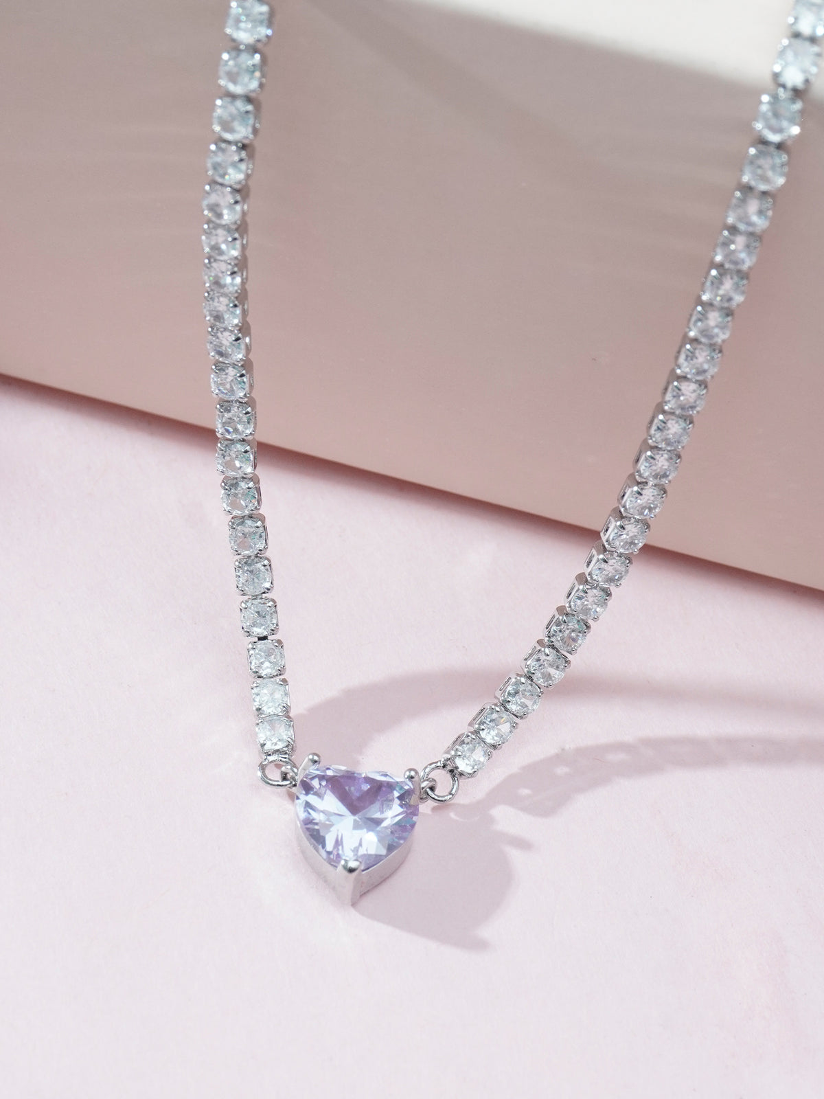 Silver Plated Purple and White AD Zircon Pendant Chain