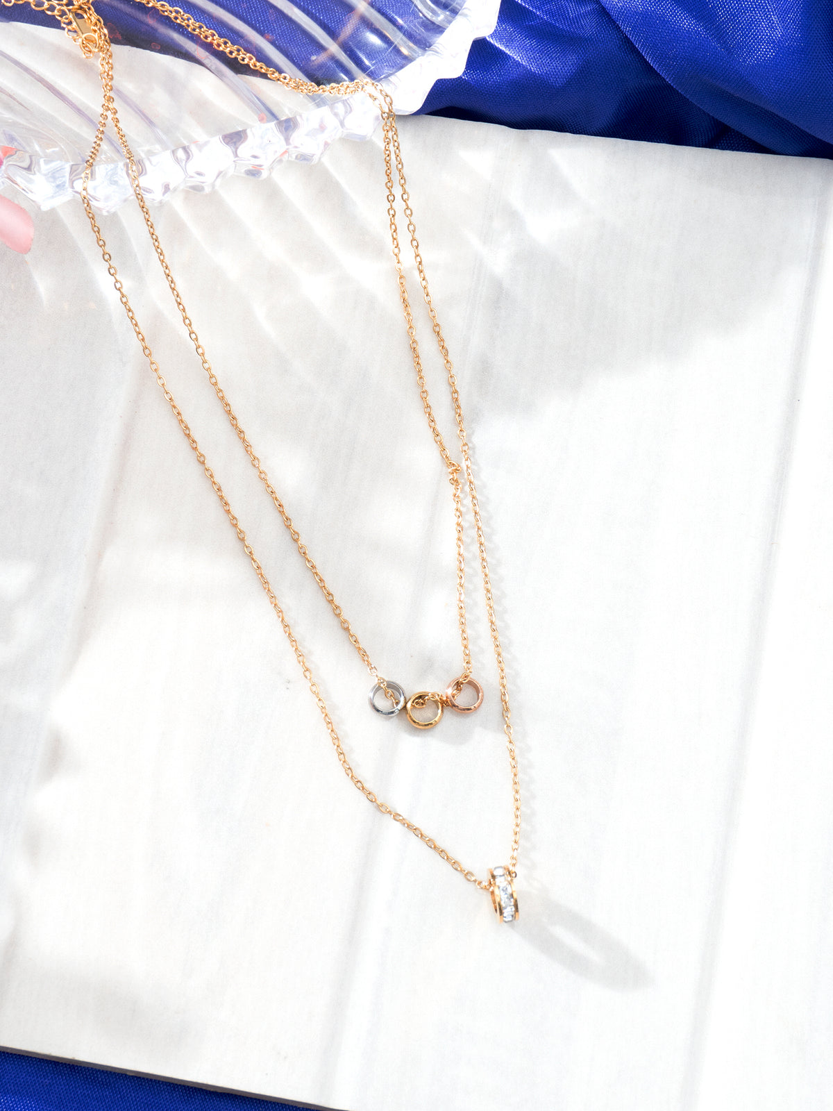 24k Gold Plated Double Layer Rose Gold and Silver Designer Pendant Chain