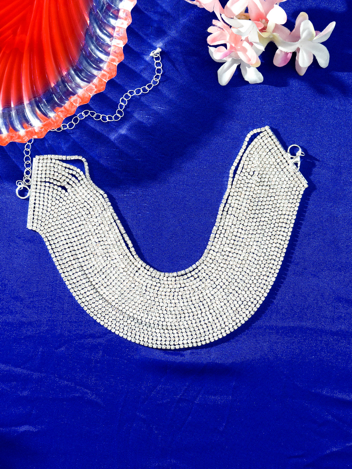 Multi-Layer Choker Necklace with Zircon and White Stones