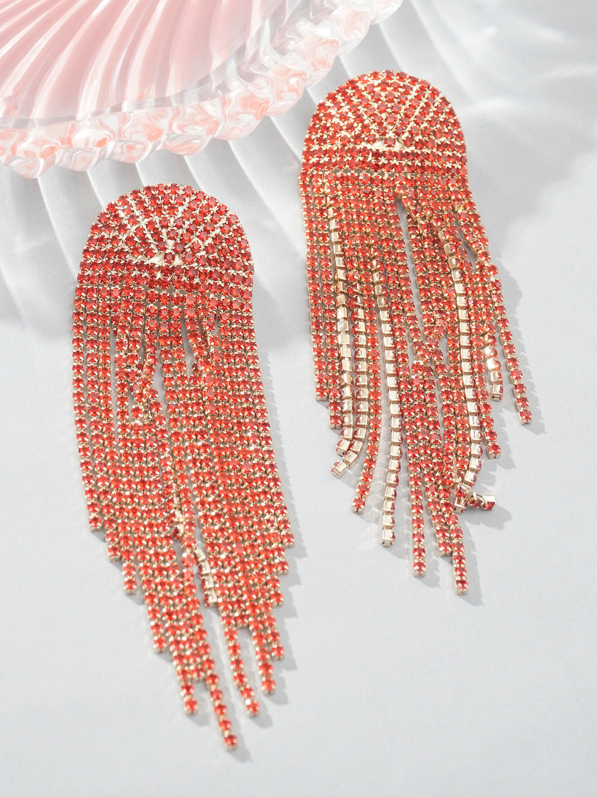 Fancy Red Gold-Plated Chain Layer Earrings