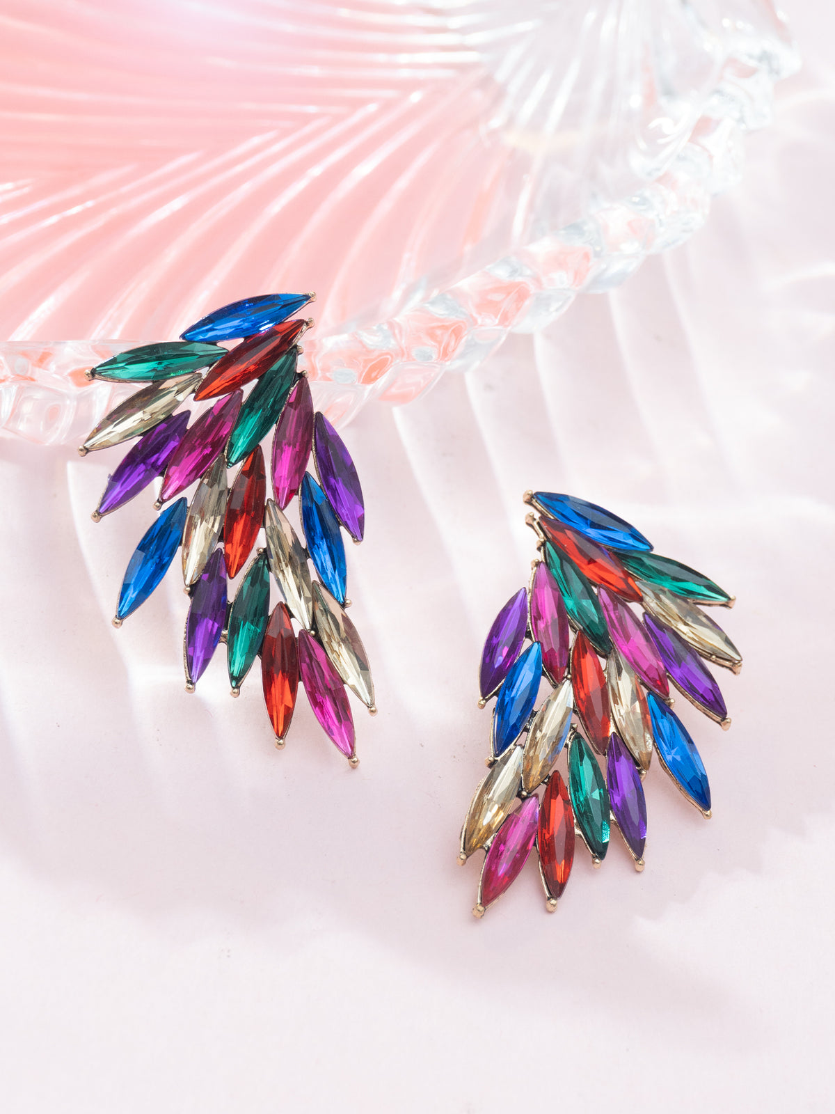 Fancy Multicolor Gold-Plated Wing Design Earrings