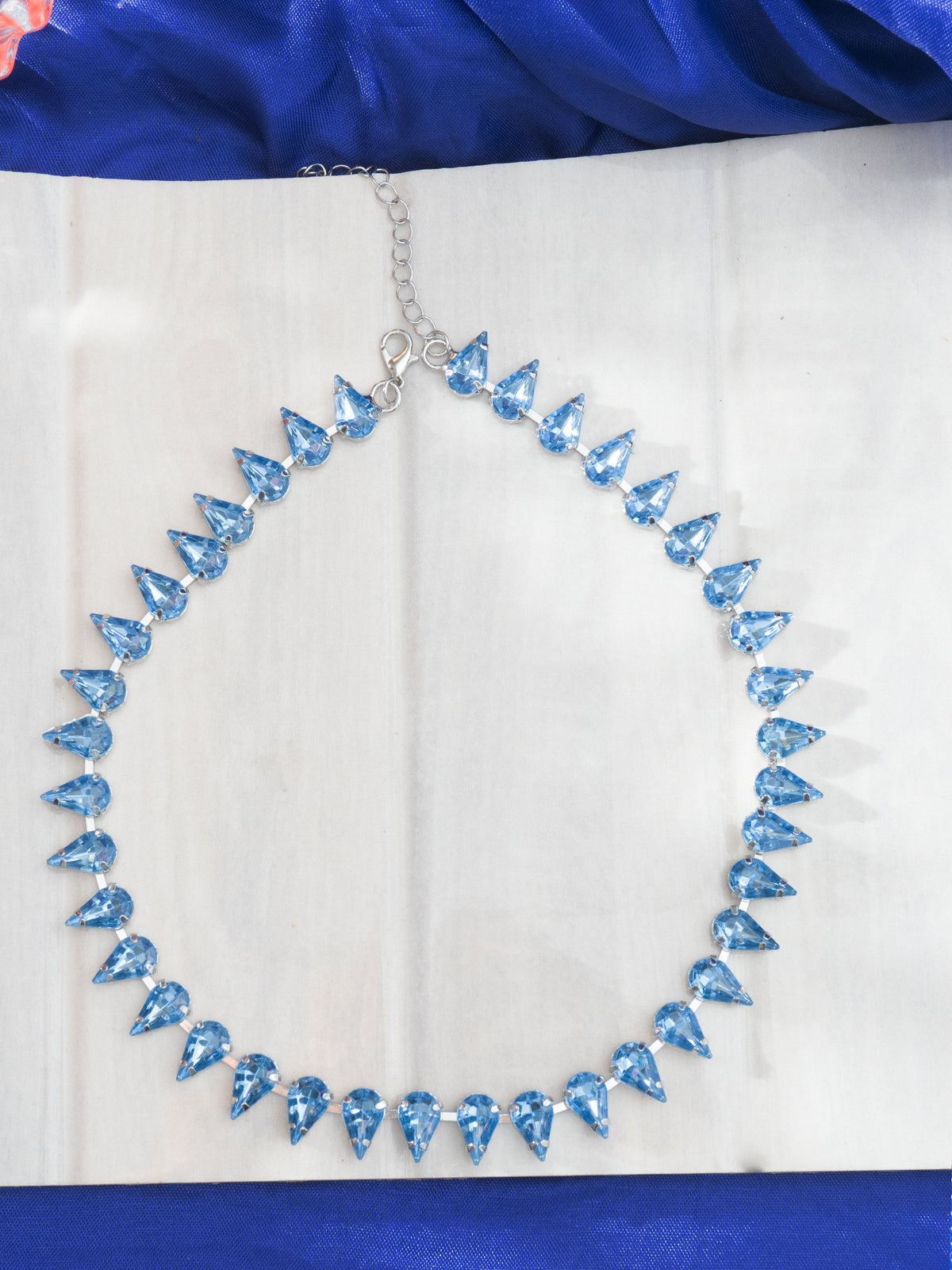 Silver Plated Sky Blue Water Drop Necklace with Zircon Stone