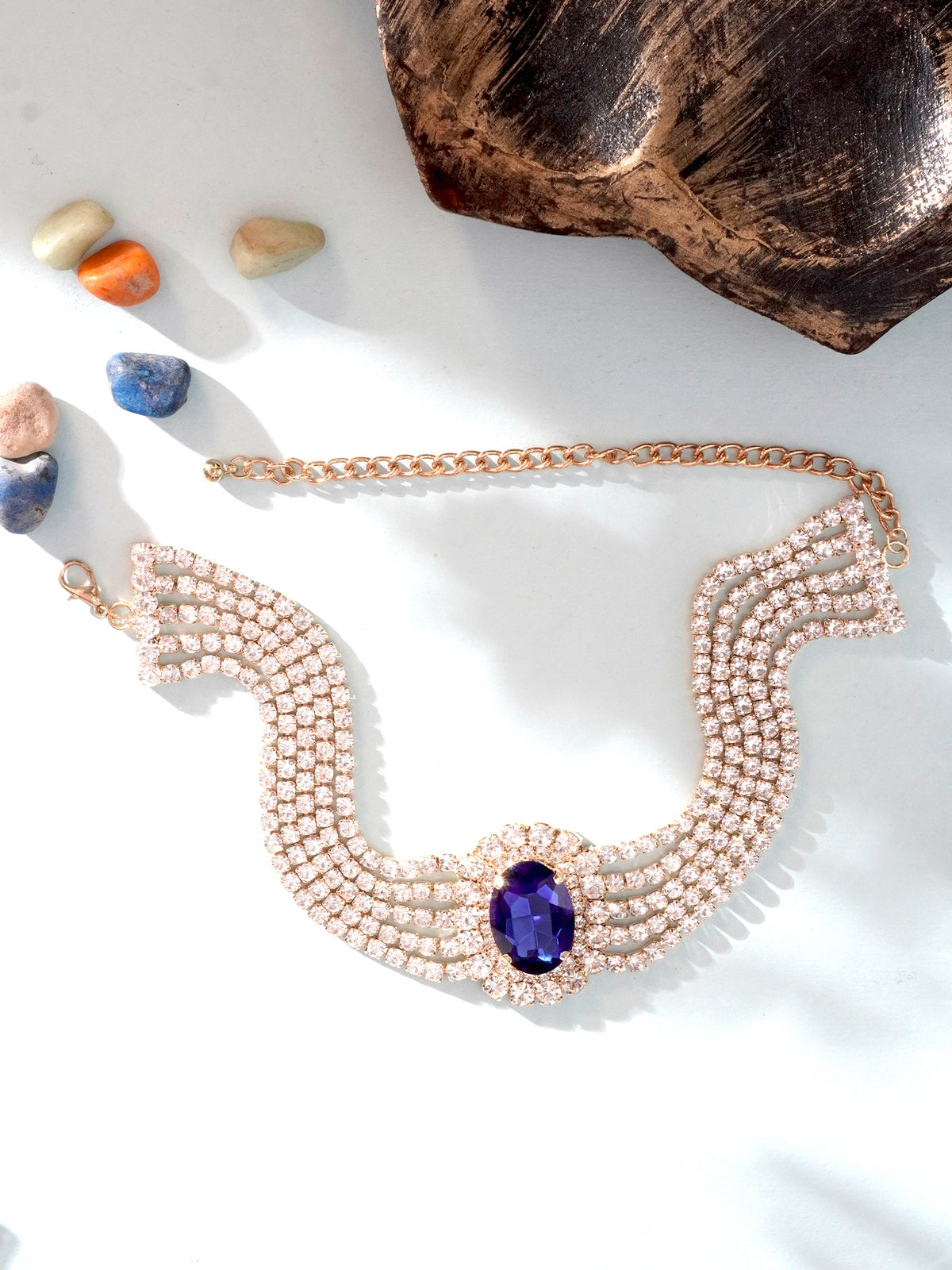 Zircon Multi-Layer Dark Blue Choker Necklace