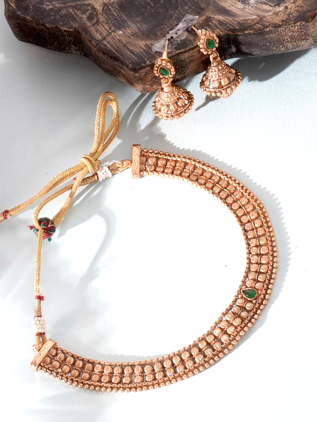 Antique 24K Gold Plated Jewelry Set with Emerald