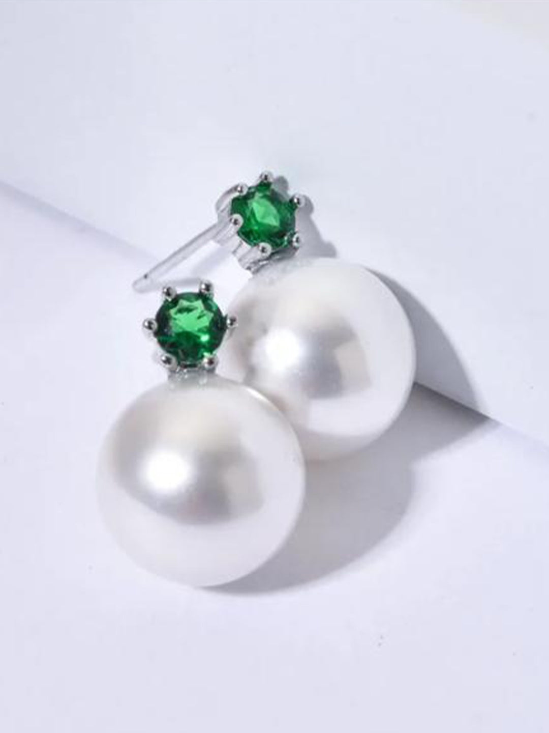 Silver-Plated White Pearl Stud Earrings