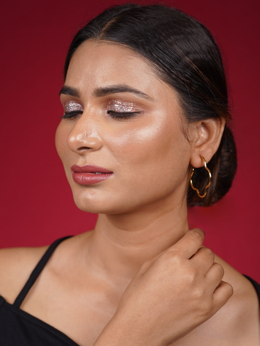 Gold-Plated Anti-Tarnish Floral Fancy Hoop Earrings