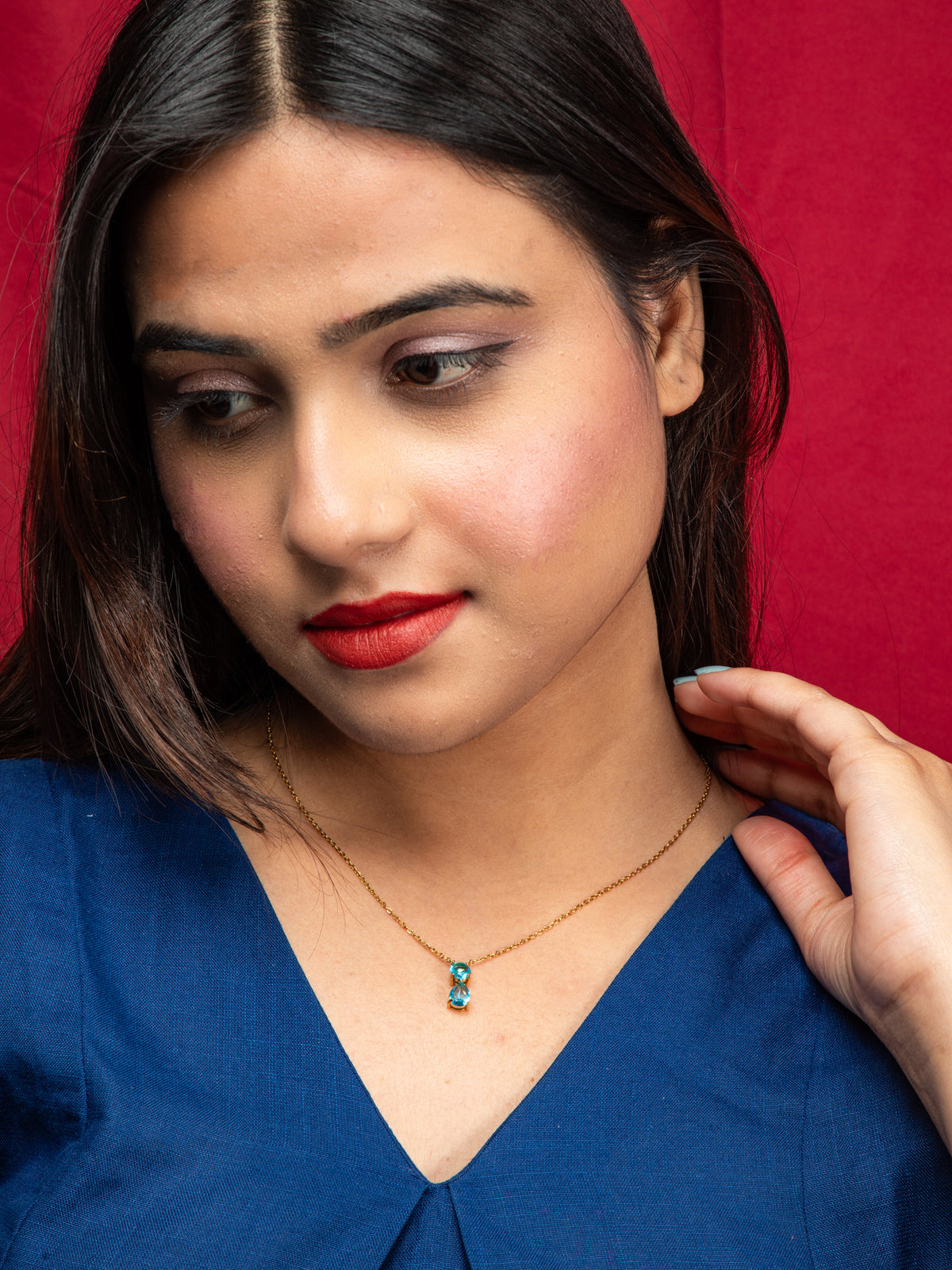 Elegant 24K Gold Plated Sea Blue Stone Pendant