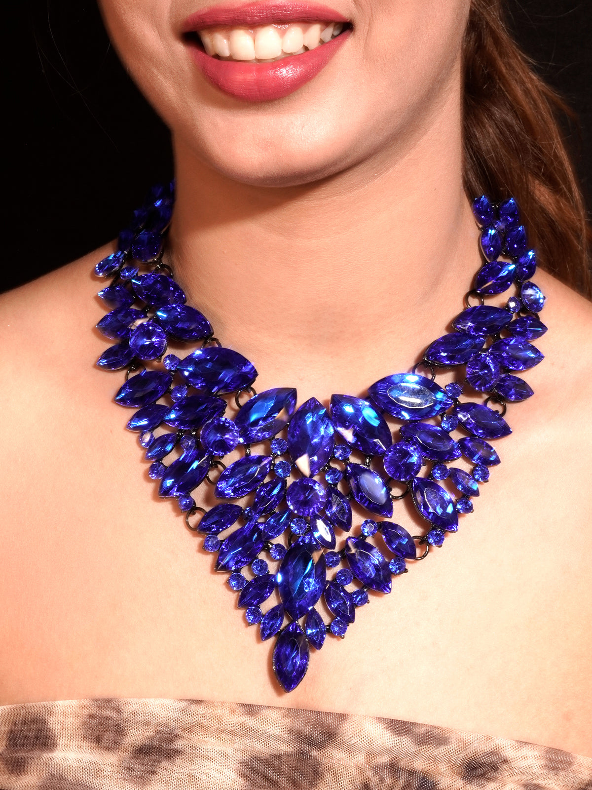 Radiant Blue Rhinestone Necklace with American Diamonds