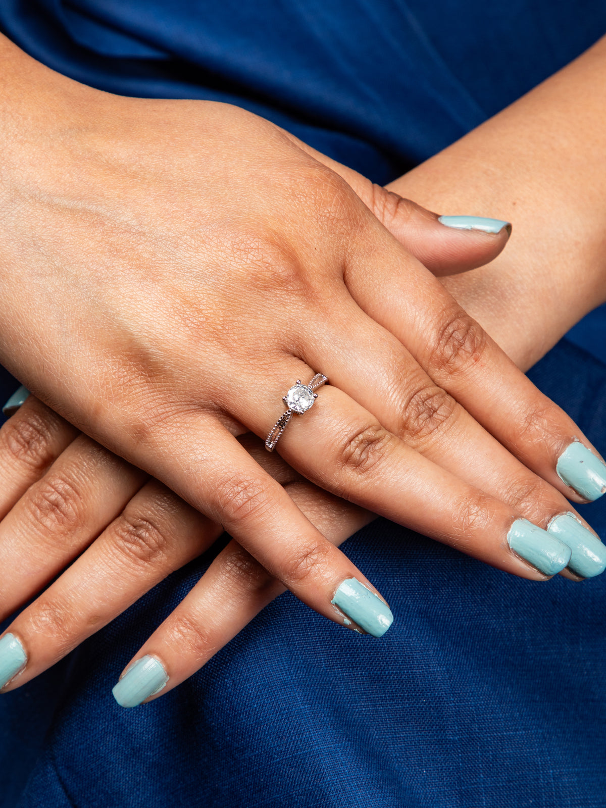 Rhodium Plated Solitaire Ring with Big White American Diamond