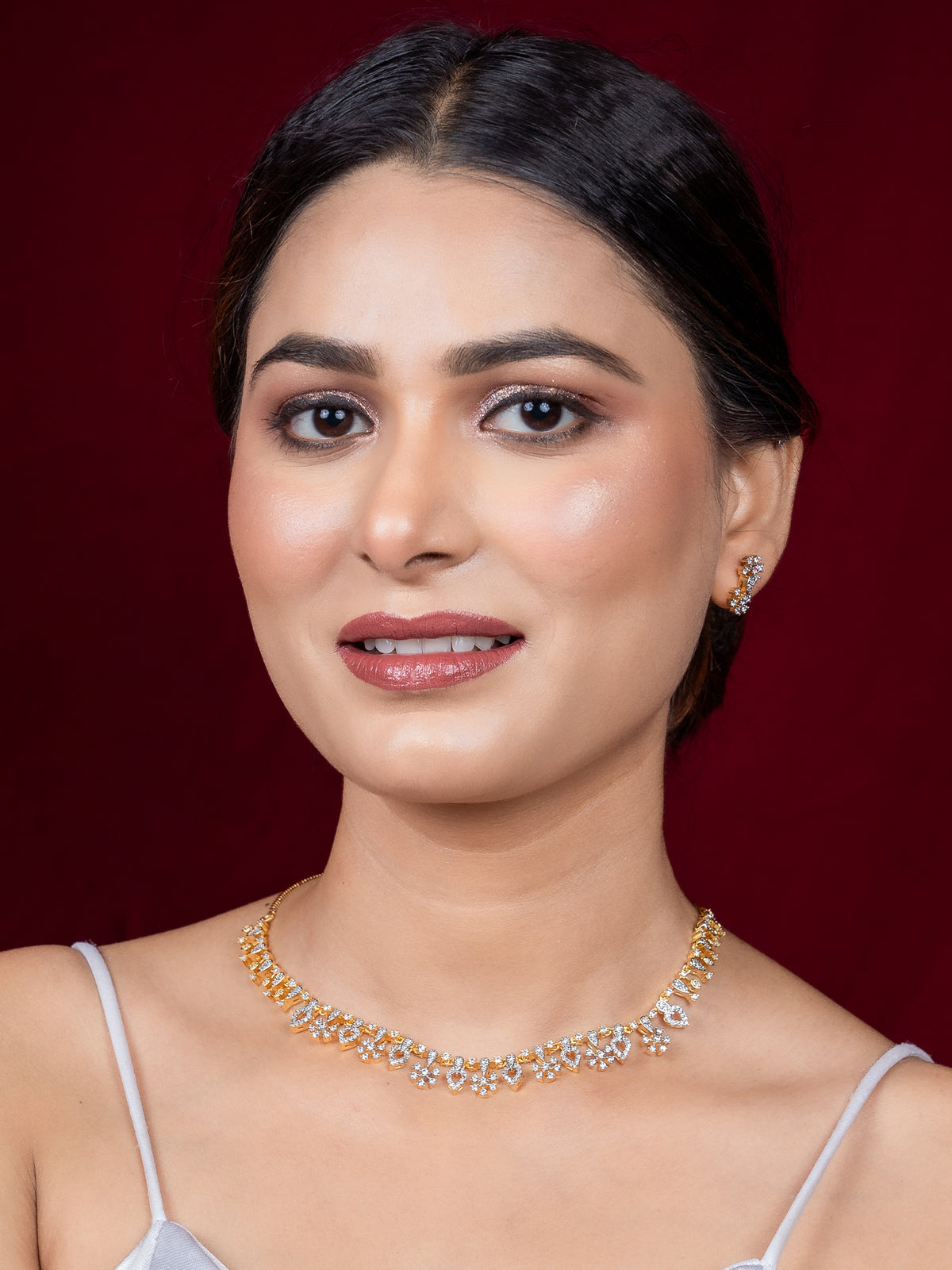 Traditional Rhodium-Plated Jewellery Set with American Diamonds and Zircon