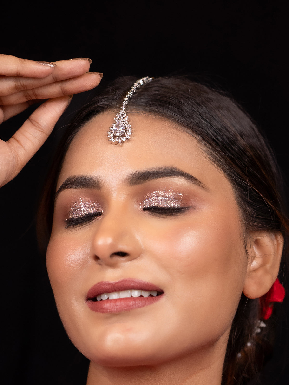 Rhodium-Plated Mangtikka with American Diamond Embellishments