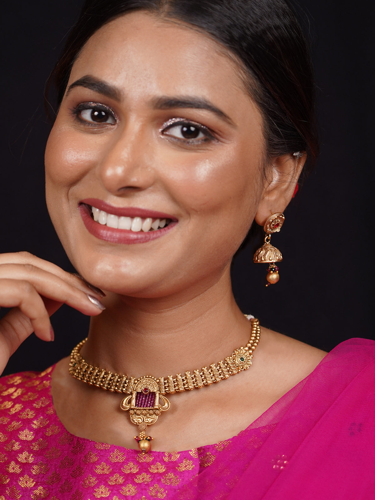 24k Gold Plated Ruby and Emerald Bell Design Jewelry Set