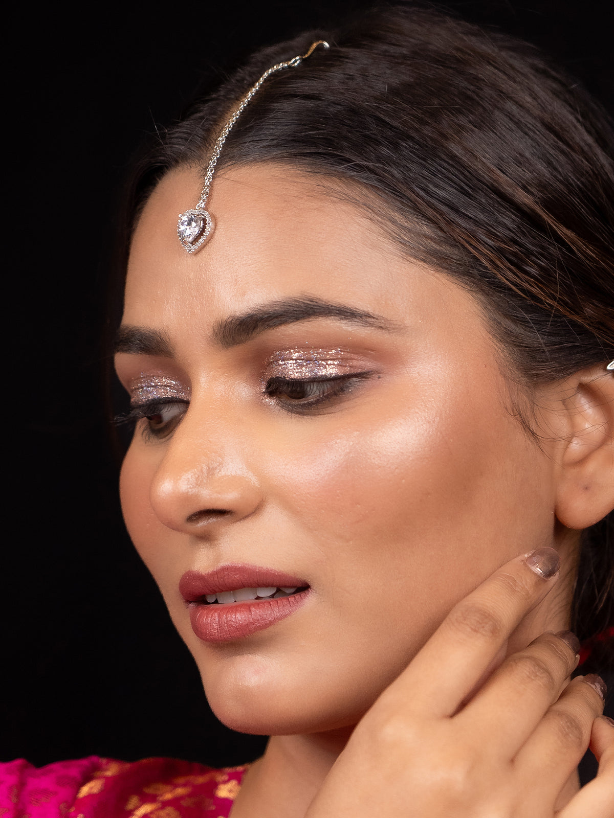 Silver-Plated Mangtikka with Zircon Heart Design