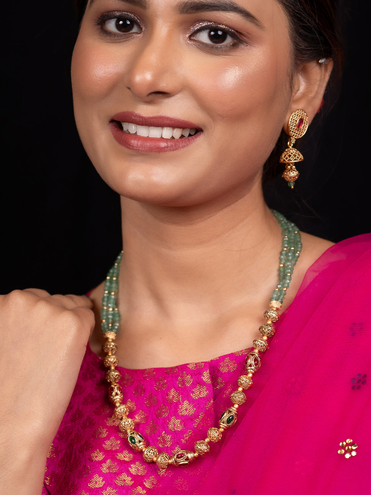 24K Gold Plated Green Beaded Jewelry Set