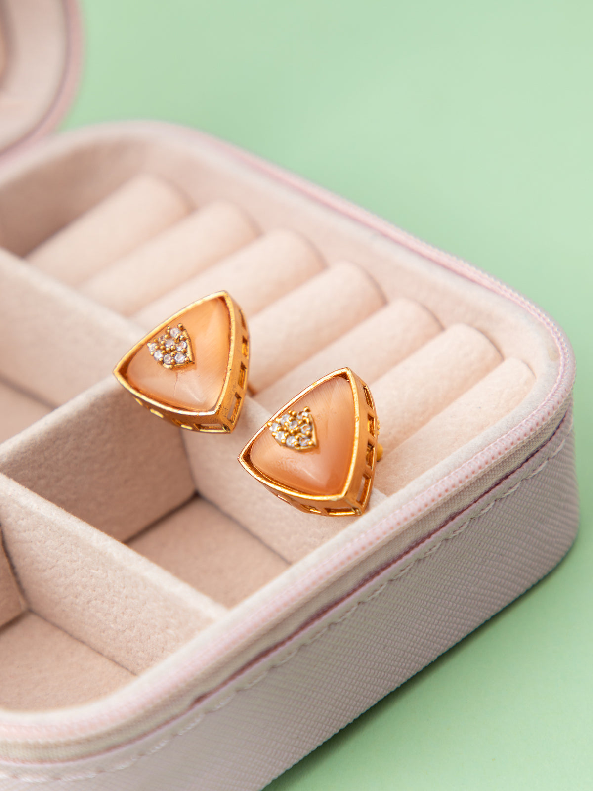 Peach Gleam CZ Diamond Stud Earrings