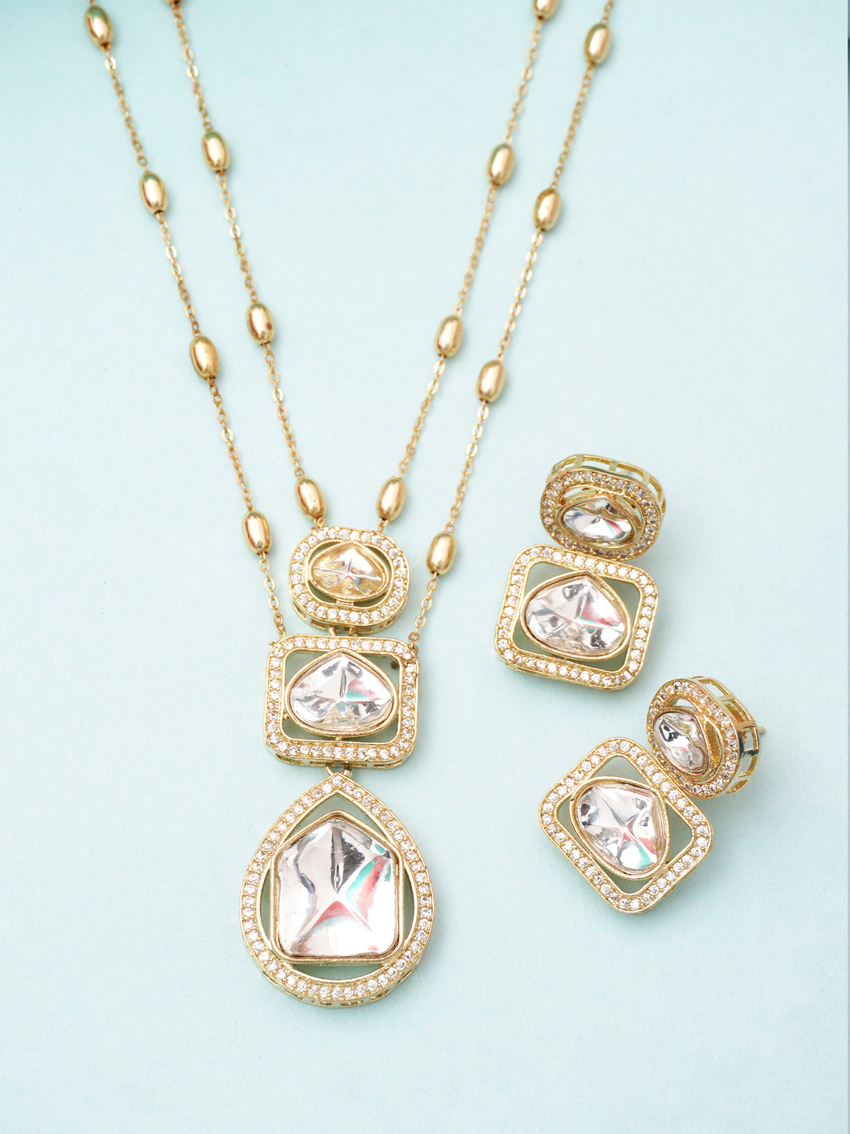 Exquisite 24K Gold-Plated Kundan & Beads Jewelry Set