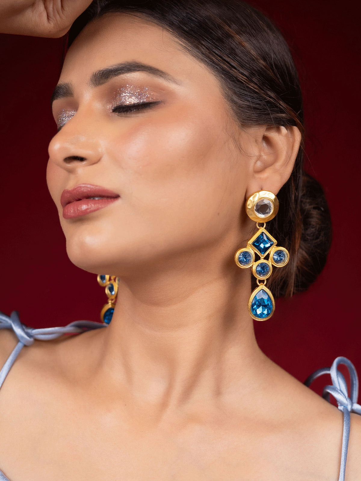 Fancy Blue and White CZ Drop Earrings