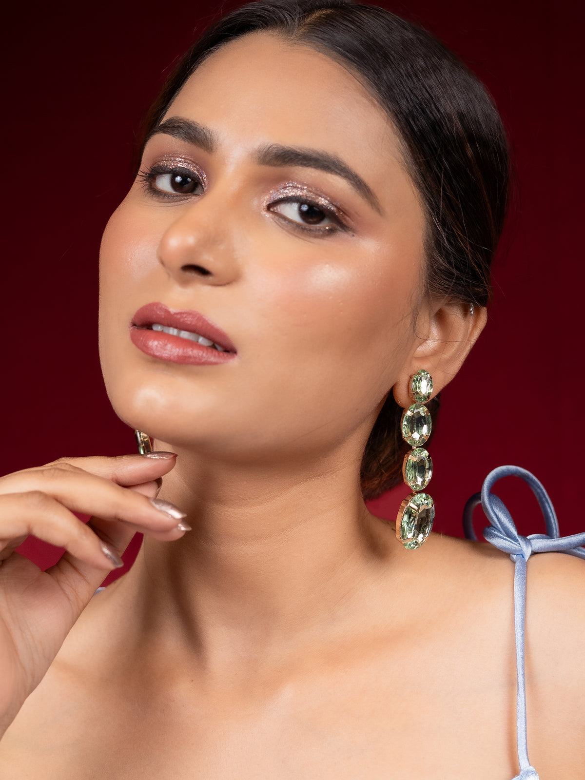 18k Gold Plated Party Wear Light Green Drop Earrings